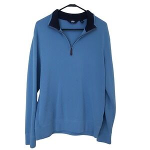 Lands' End Bedford Men's Quarter Zip Blue Ribbed Detail Pullover Sz:M